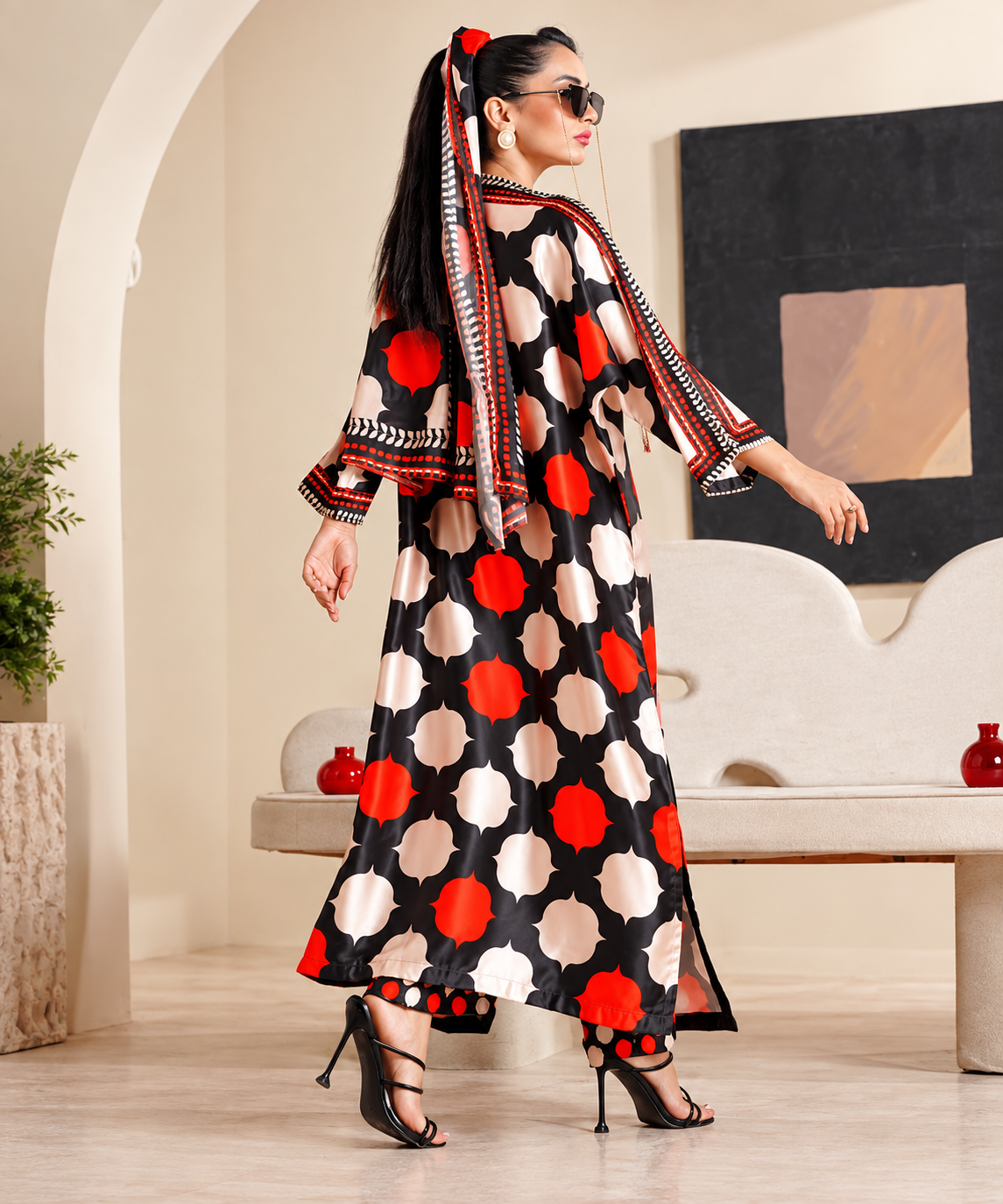Black & Red Luxury Printed Kaftan Dress