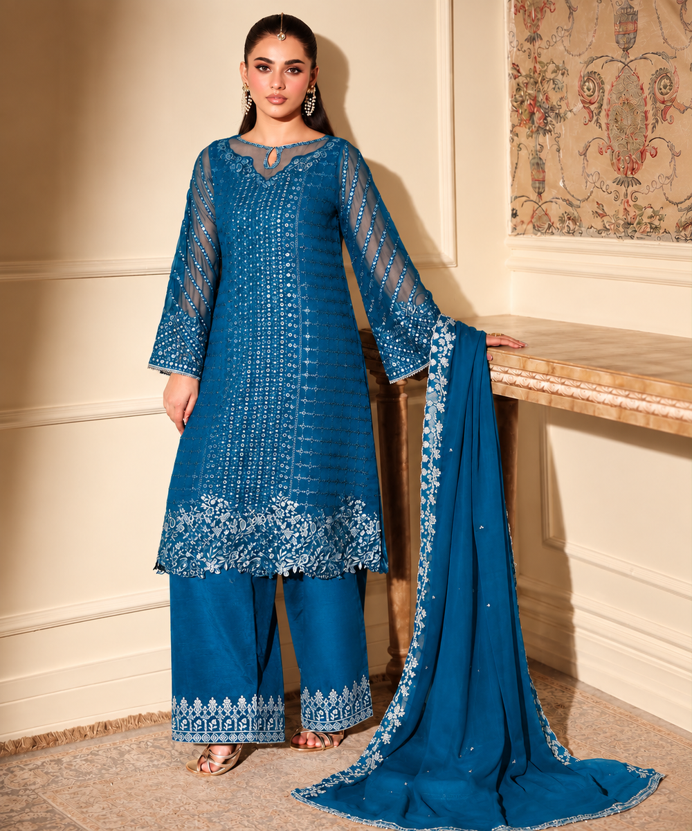 Elegant Teal Blue Embroidered Salwar Kameez with Dupatta