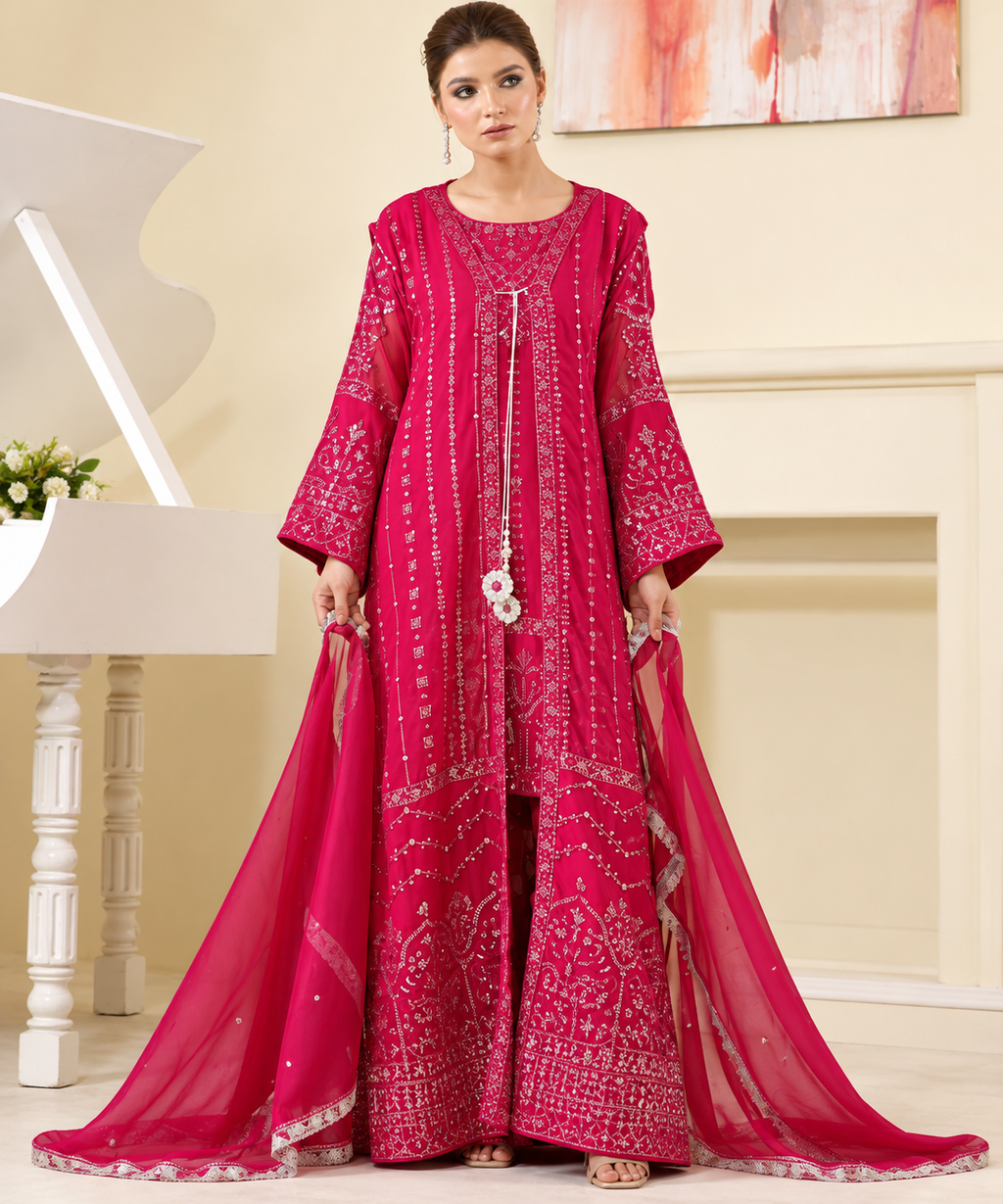 4pc chifoon dress.fully embroidered party wear.
