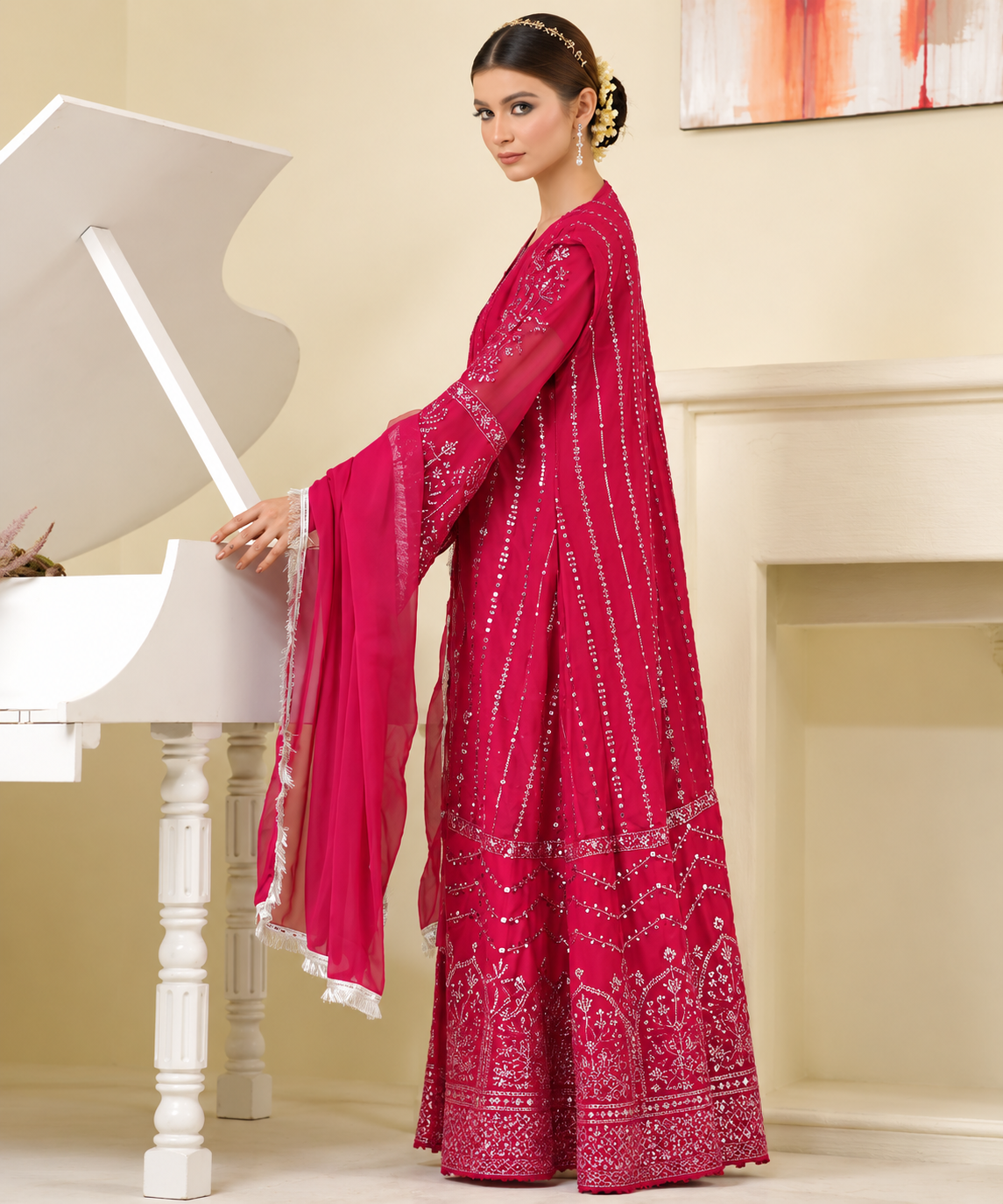 4pc chifoon dress.fully embroidered party wear.