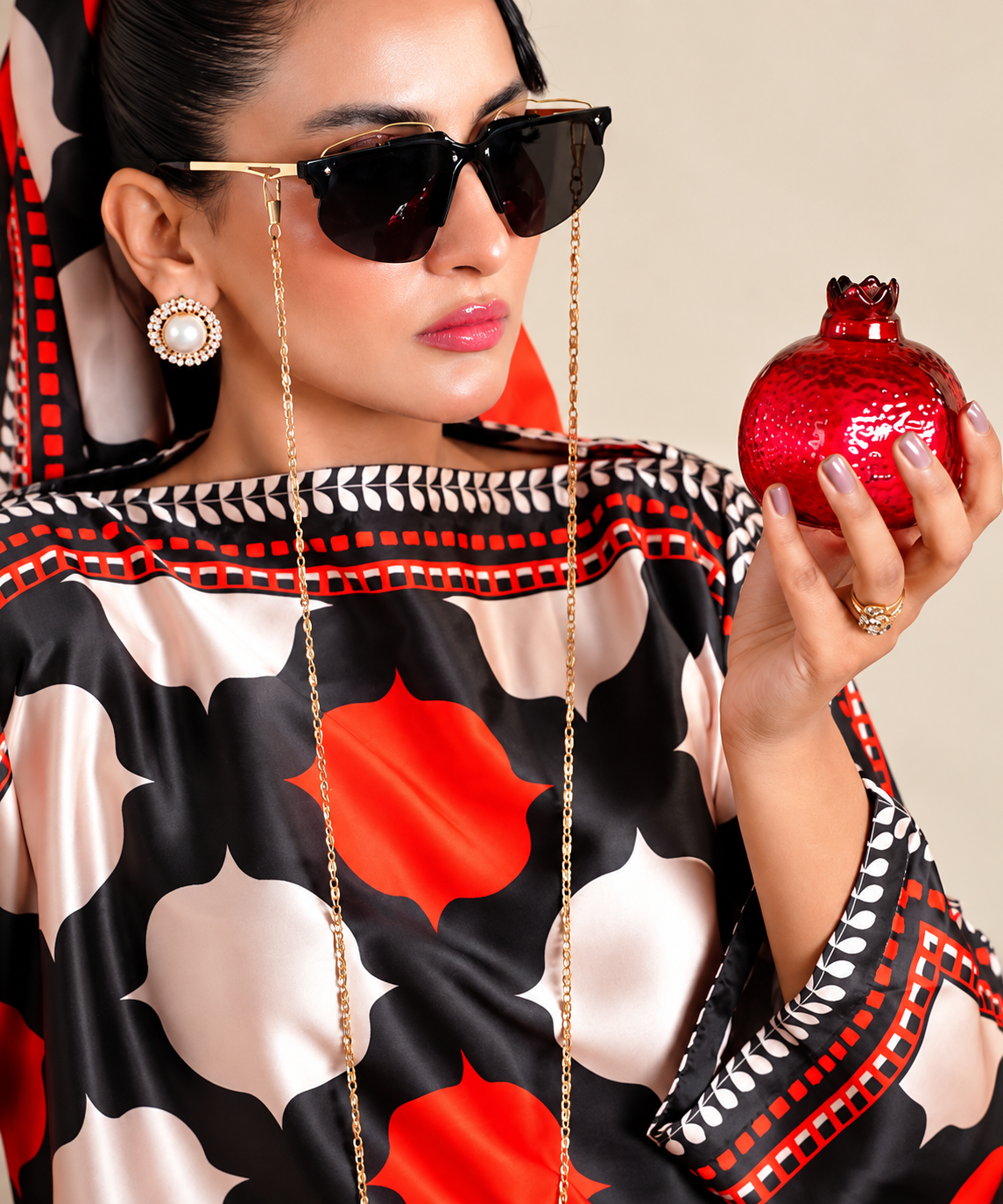Black & Red Luxury Printed Kaftan Dress