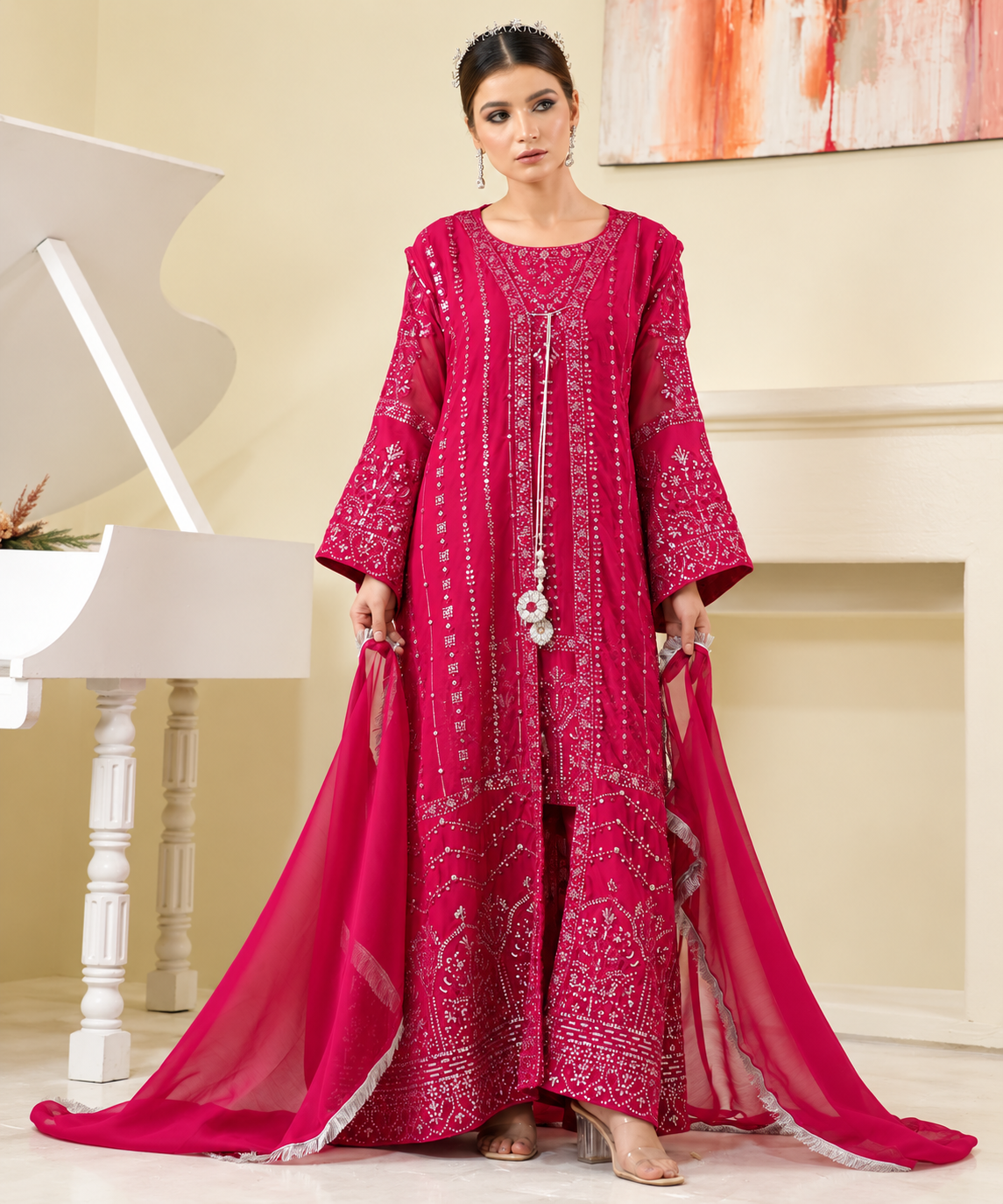 4pc chifoon dress.fully embroidered party wear.
