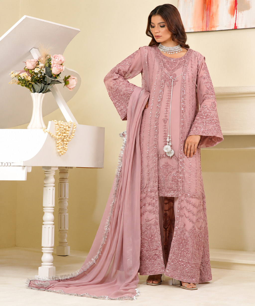 lylic pink 4pc chifoon embroidered dress.