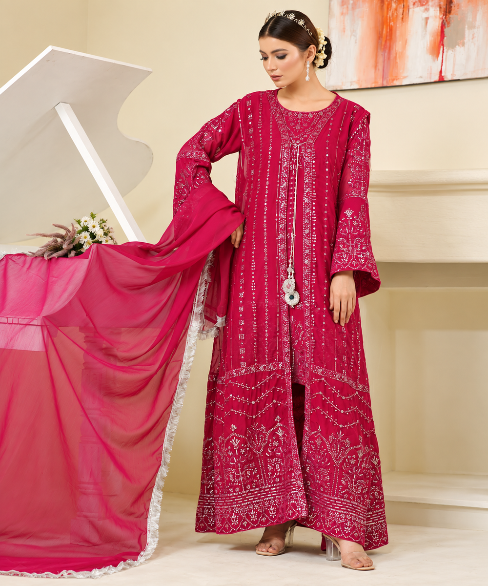 4pc chifoon dress.fully embroidered party wear.
