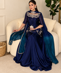 Navy Blue &amp; Teal Luxury Embroidered Formal Dress