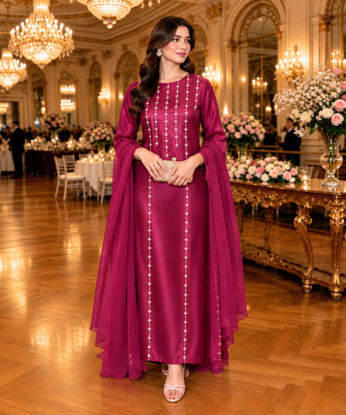 Luxury Magenta Embellished Formal Dress