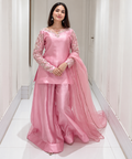 Elegant Pink Satin Embroidered 3-Piece Suit