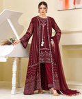 Elegant Maroon Embroidered 3-Piece Suit