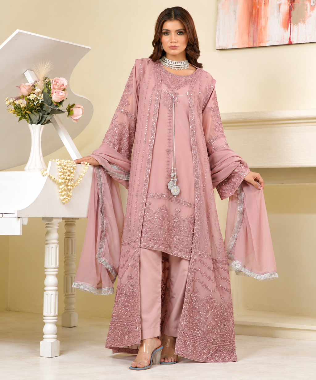 lylic pink 4pc chifoon embroidered dress.