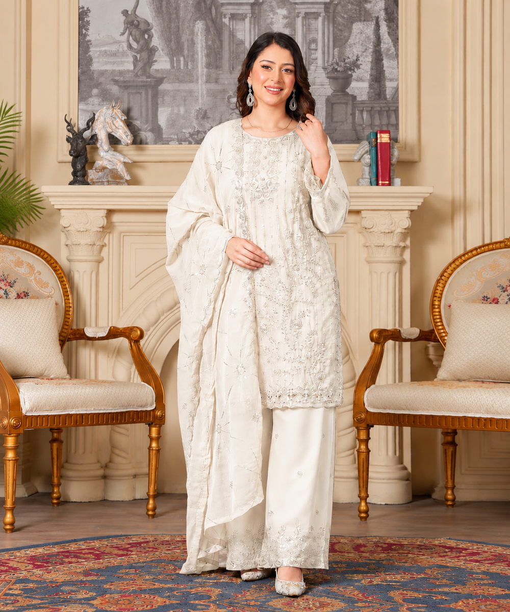 Ivory White Luxury Embroidered 3-Piece Suit