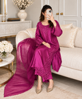 Magenta Embroidered Pakistani 3-Piece Suit