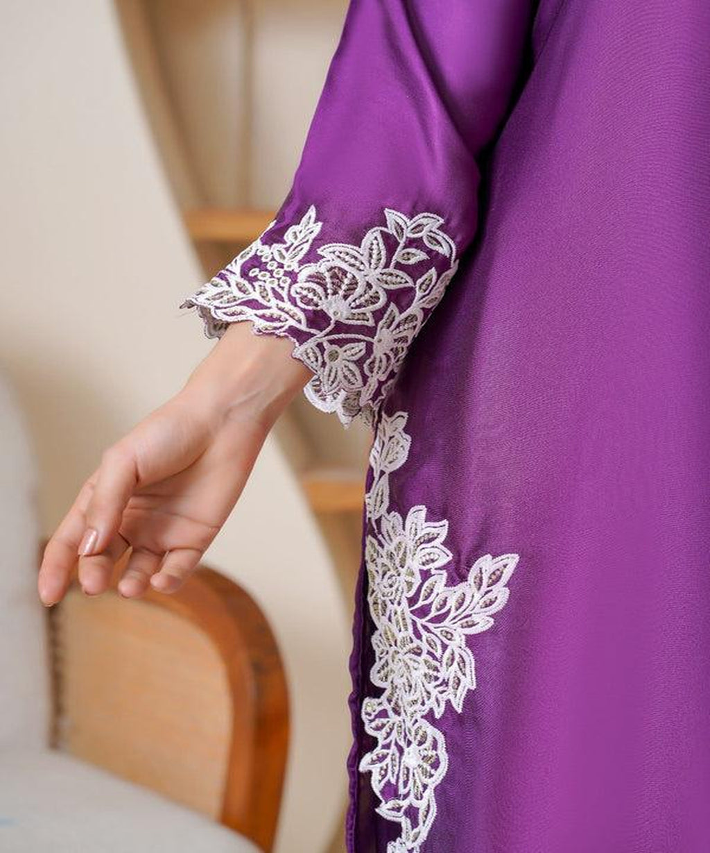 Royal Purple Satin Embroidered 3-Piece Suit